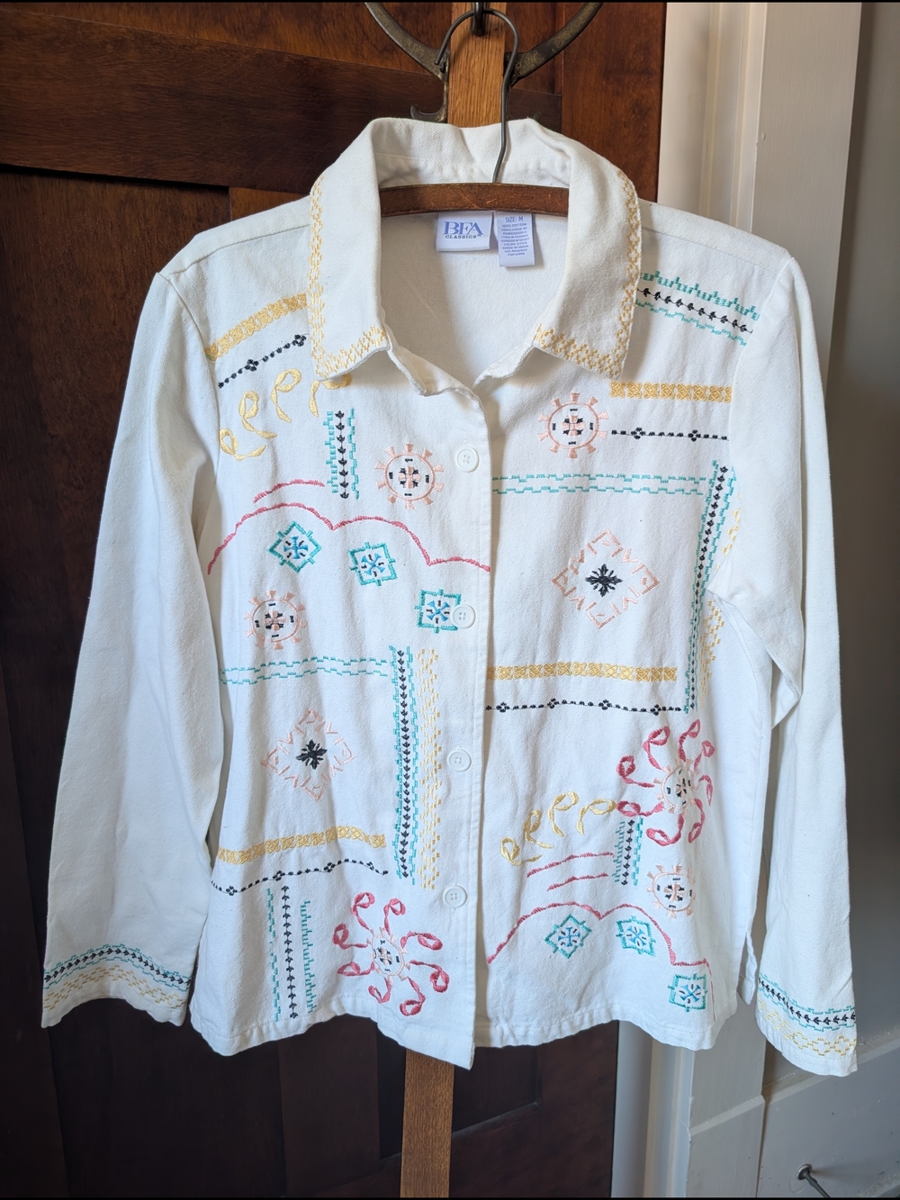 BFA Classics White Denim Jacket with Subtle Embroidery